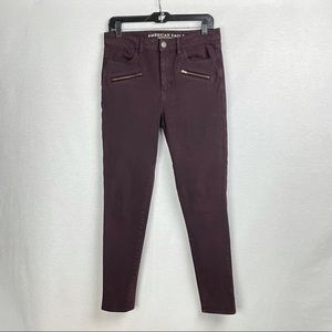 AE HI-RISE JEGGING SUPER STRETCH BURGUNDY Sz 10